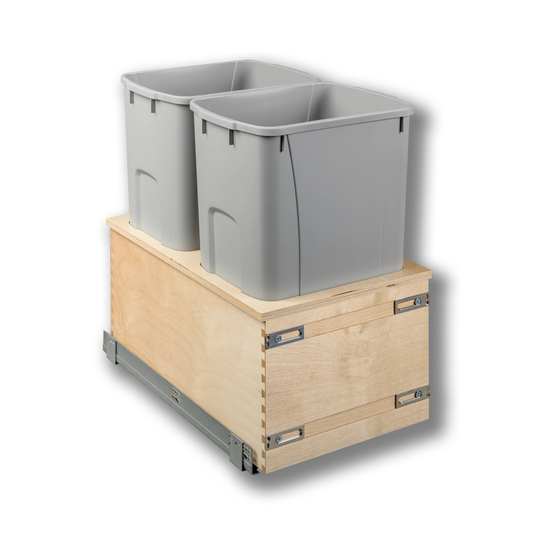 15" Edge Series 50 Quart Gray Bottom Mount Waste Container in Baltic birch, studio view 3