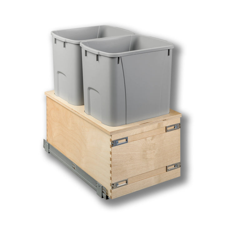 15" Edge Series 50 Quart Gray Bottom Mount Waste Container in Baltic birch, studio view 3