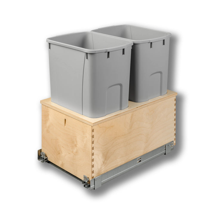 15" Edge Series 50 Quart Gray Bottom Mount Waste Container in Baltic birch, studio view 5