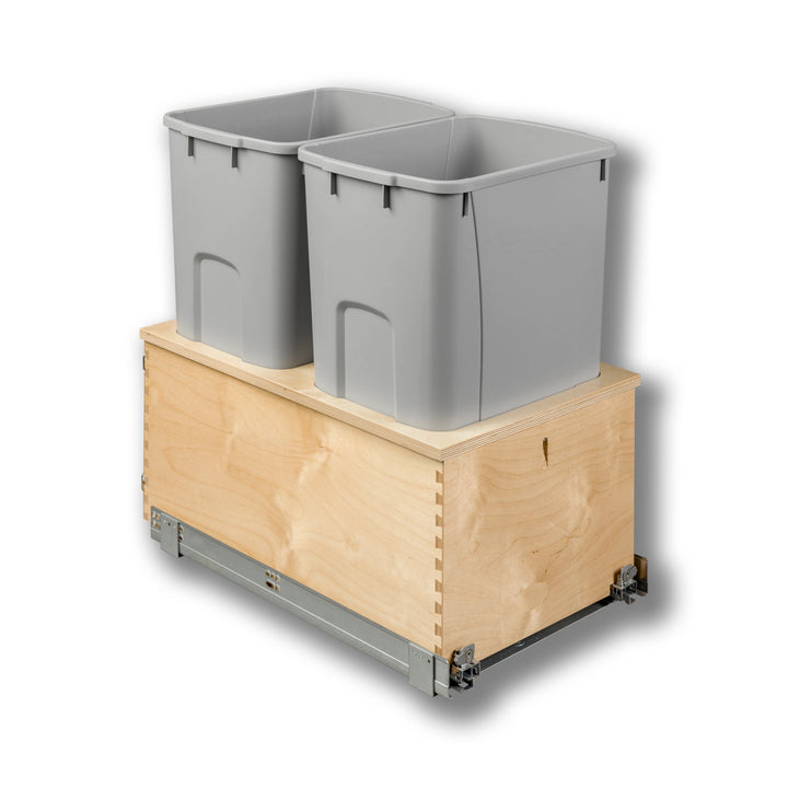 15" Edge Series 50 Quart Gray Bottom Mount Waste Container in Baltic birch, studio view 6