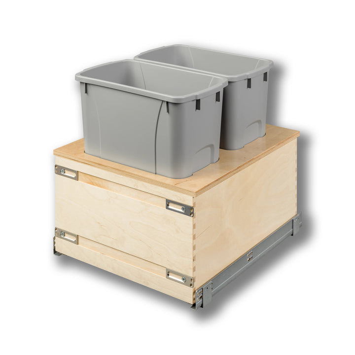 18" Edge Series 34 Quart Gray Bottom Mount Waste Container in Baltic birch, studio view 2
