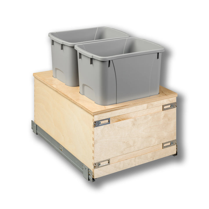18" Edge Series 34 Quart Gray Bottom Mount Waste Container in Baltic birch, studio view 3