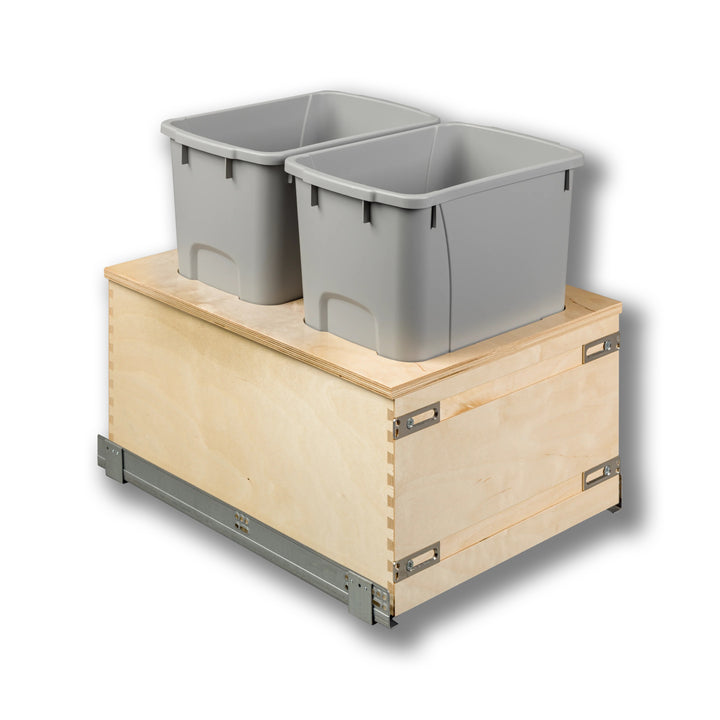 18" Edge Series 34 Quart Gray Bottom Mount Waste Container in Baltic birch, studio view 4