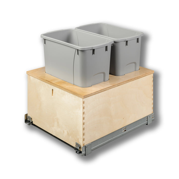18" Edge Series 34 Quart Gray Bottom Mount Waste Container in Baltic birch, studio view 5