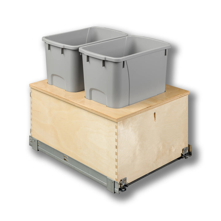 18" Edge Series 34 Quart Gray Bottom Mount Waste Container in Baltic birch, studio view 6