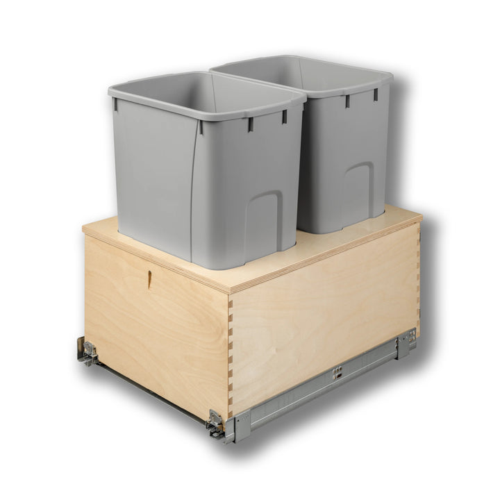 18" Edge Series 50 Quart Gray Bottom Mount Waste Container in Baltic birch, studio view 3