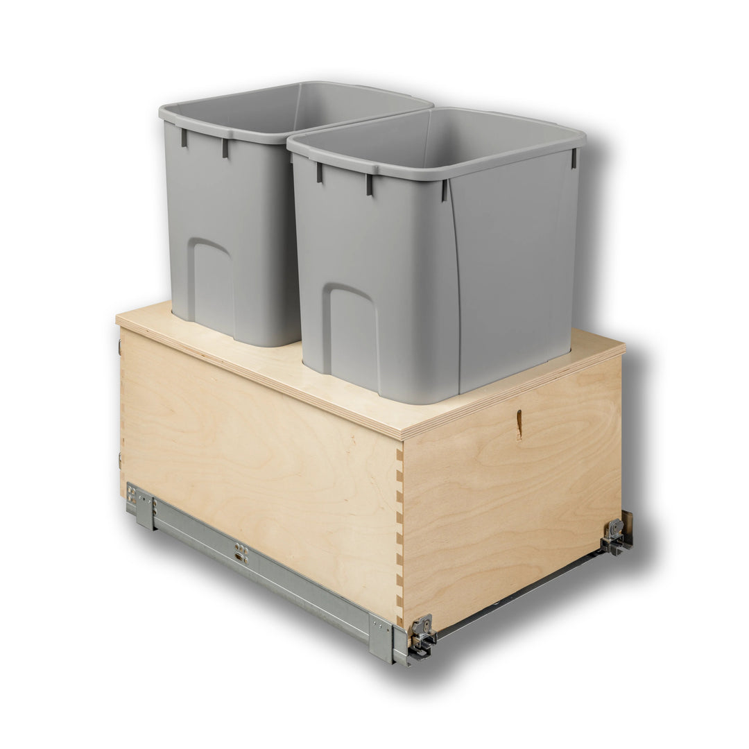 18" Edge Series 50 Quart Gray Bottom Mount Waste Container in Baltic birch, studio view 4