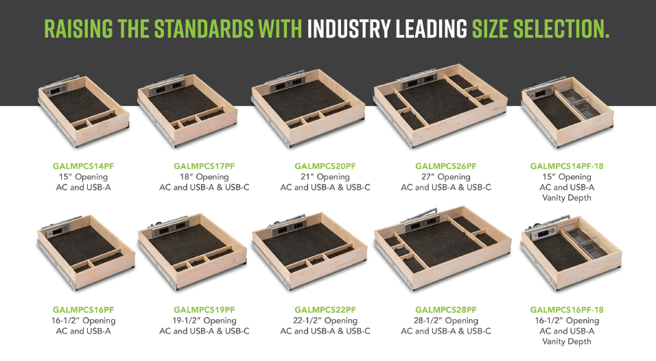 Century Components 21" Face Frame Galaxy Charging Drawer AC/USB-A/USB-C - For 21 1/2" Cabinet Opening (GALMPCS205PF)