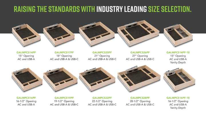 Century Components 21" Face Frame Galaxy Charging Drawer AC/USB-A/USB-C - For 21 1/2" Cabinet Opening (GALMPCS205PF)