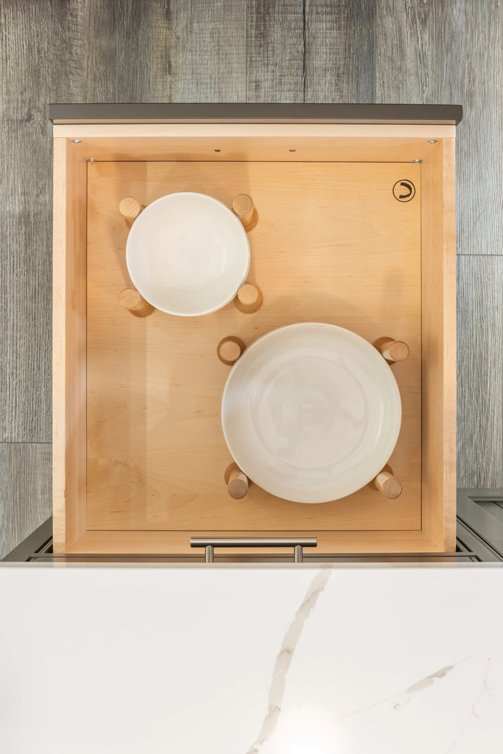 21" MagnaBase Deep Drawer Organizer installed in a kitchen cabinet