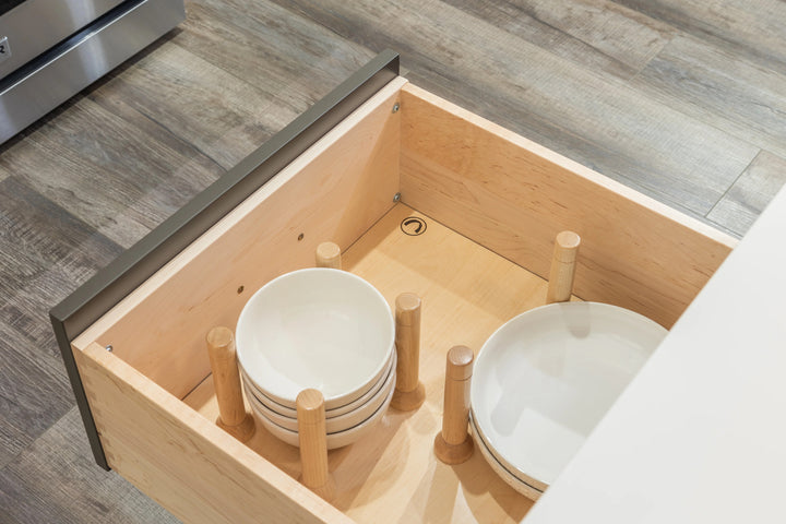 21" MagnaBase Deep Drawer Organizer installed in a kitchen cabinet
