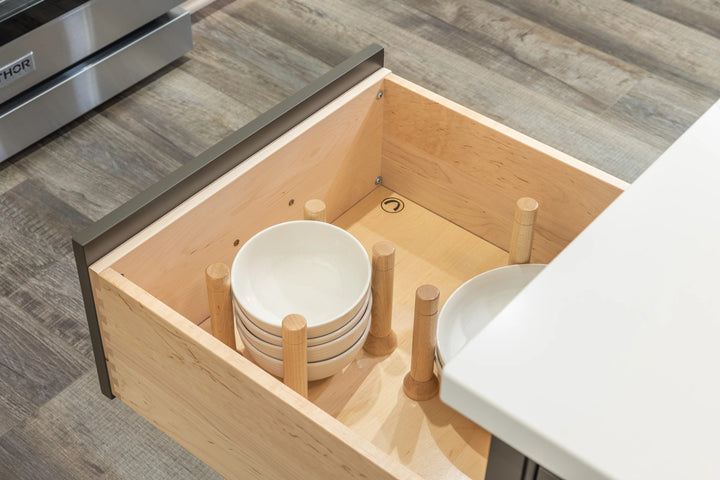 21" MagnaBase Deep Drawer Organizer installed in a kitchen cabinet