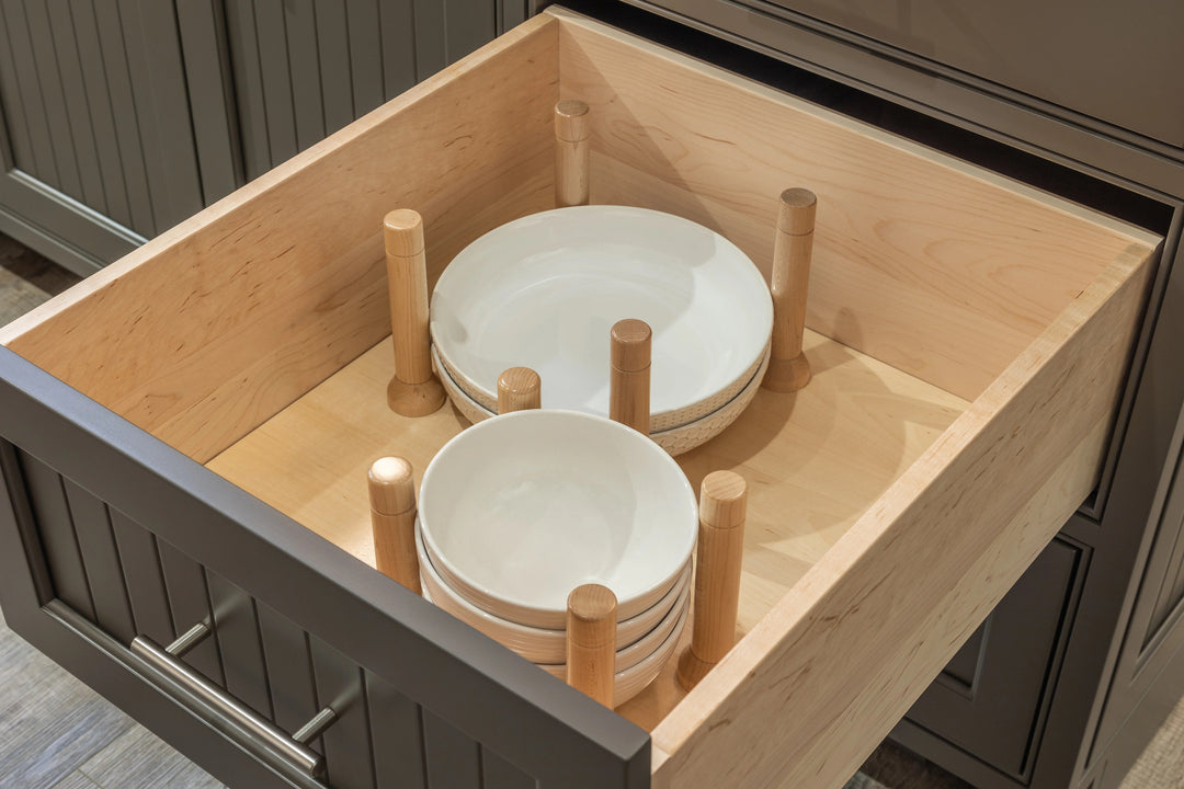 21" MagnaBase Deep Drawer Organizer installed in a kitchen cabinet