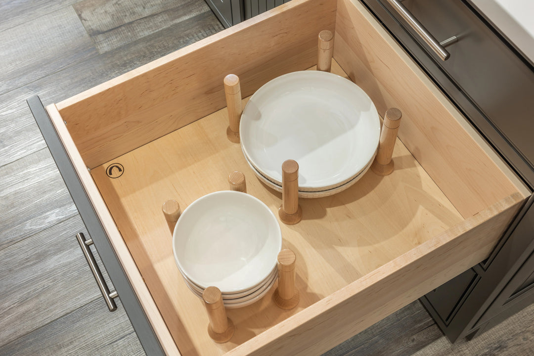 21" MagnaBase Deep Drawer Organizer installed in a kitchen cabinet