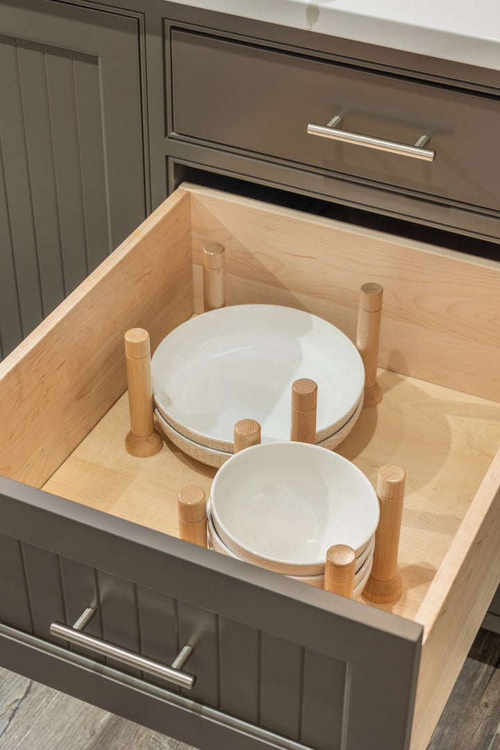 21" MagnaBase Deep Drawer Organizer installed in a kitchen cabinet