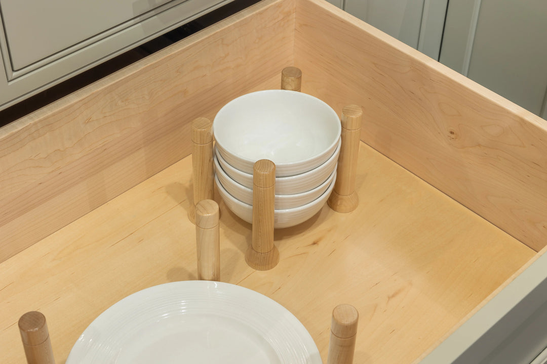 33" MagnaBase Deep Drawer Organizer installed in a kitchen cabinet