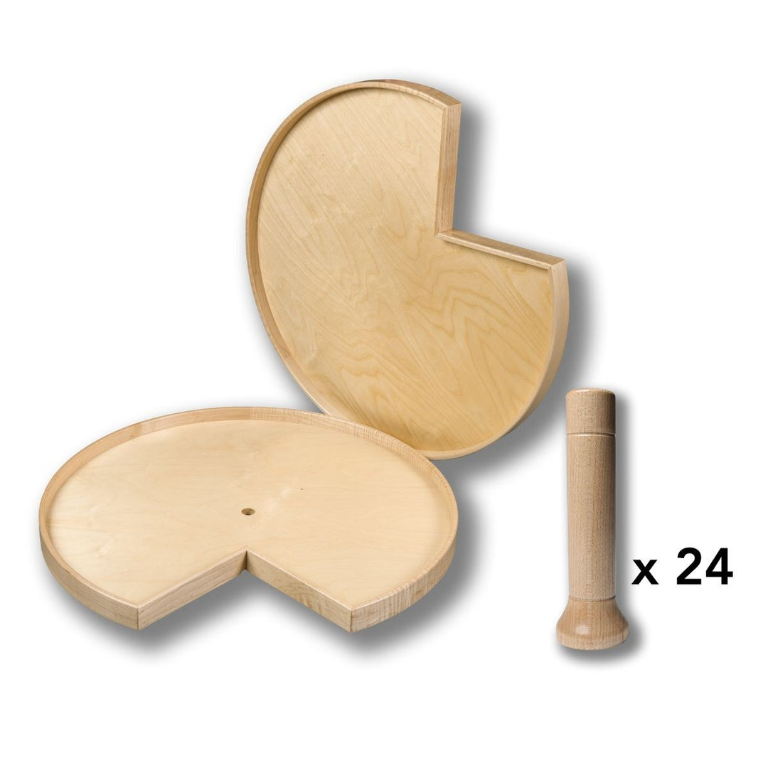 Signature Series MagnaSusan pie-cut shelves with 24 magnetic solid-wood pegs