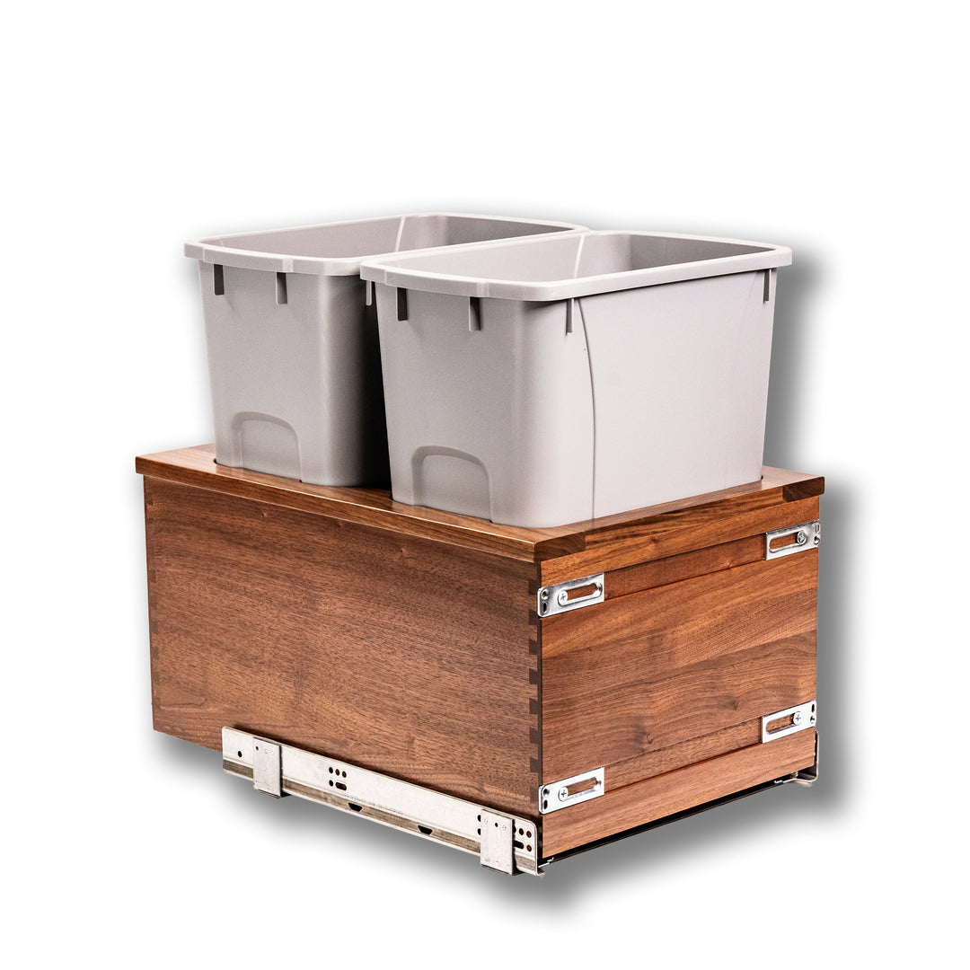 14 1/2" Riviera Series 34 Quart Bottom Mount Waste Container - Walnut, studio view 7
