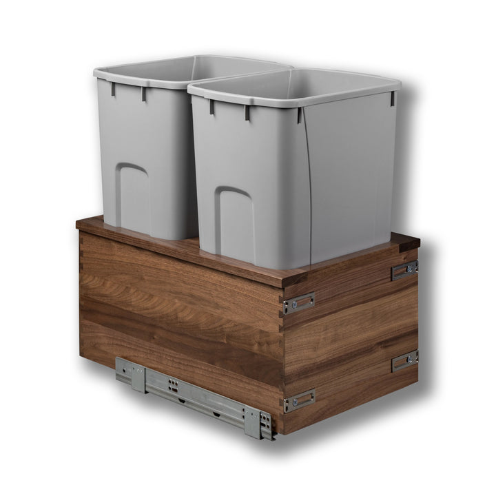 14 1/2" Riviera Series 50 Quart Gray Bottom Mount Waste Container - Walnut, studio view 4