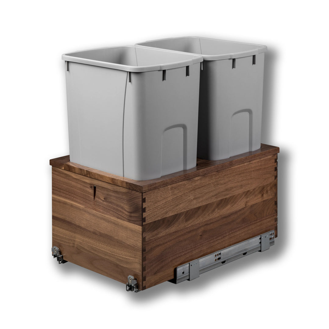 14 1/2" Riviera Series 50 Quart Gray Bottom Mount Waste Container - Walnut, studio view 5