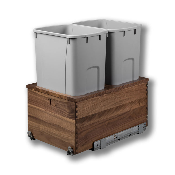 14 1/2" Riviera Series 50 Quart Gray Bottom Mount Waste Container - Walnut, studio view 5