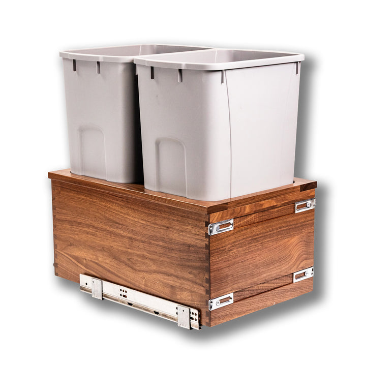 14 1/2" Riviera Series 50 Quart Gray Bottom Mount Waste Container - Walnut, studio view 6