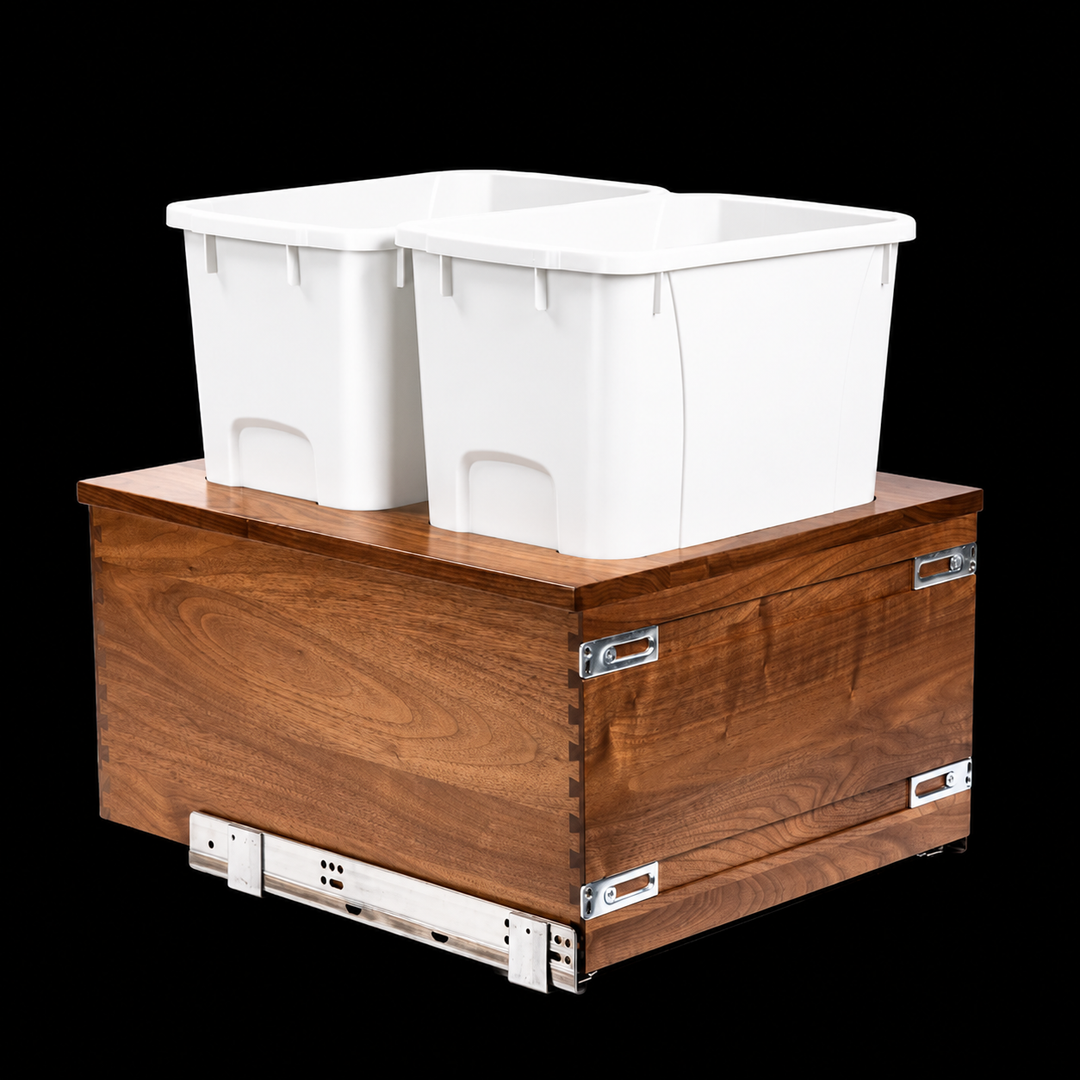 Century Components 17 1/2" Riviera Series 34 Quart Bottom Mount Waste Container - Walnut (RIVBM175-34PF-MVTO)