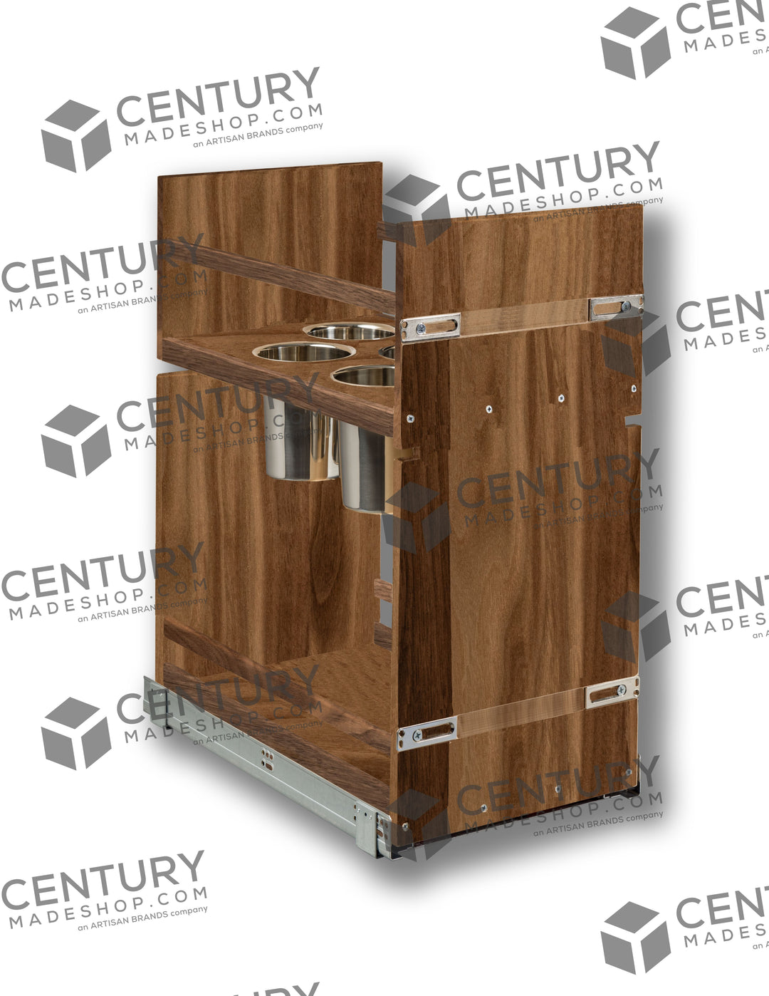 Century Components 13 1/2" Riviera Series Pull-Out Canister Organizer Frameless / Walnut For 13 1/2" Cabinet Opening (RIVCAN130PF)