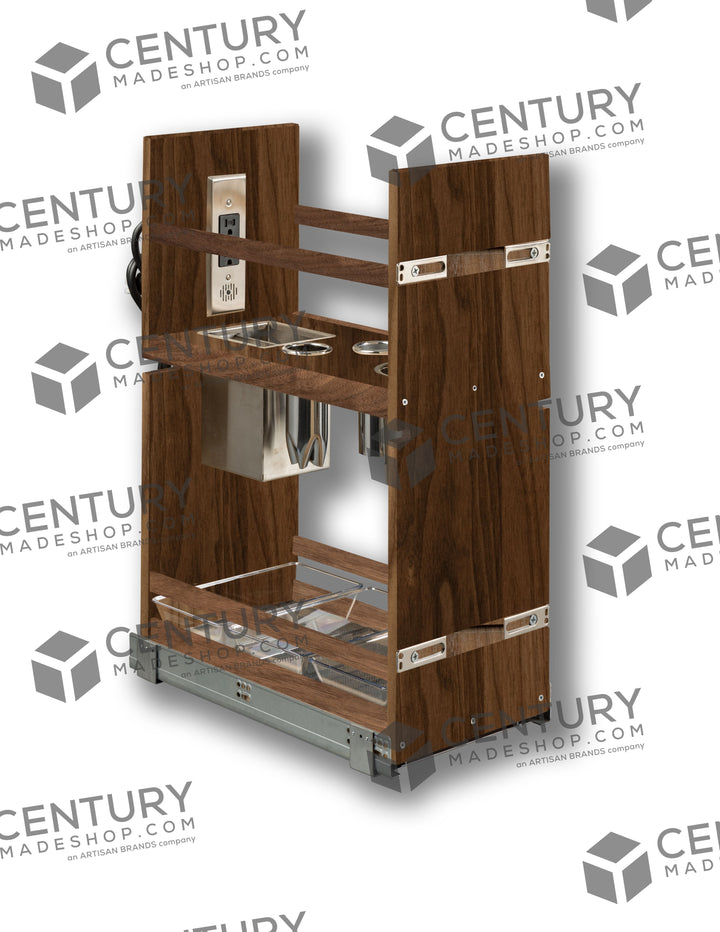 Century Components Riviera Series Vanity Grooming Organizer with Electric - Walnut (RIVGO-EL100PF-18)
