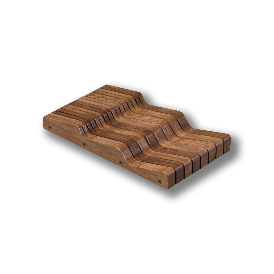 9" Riviera Series The Wave Knife Block in walnut, studio view 4