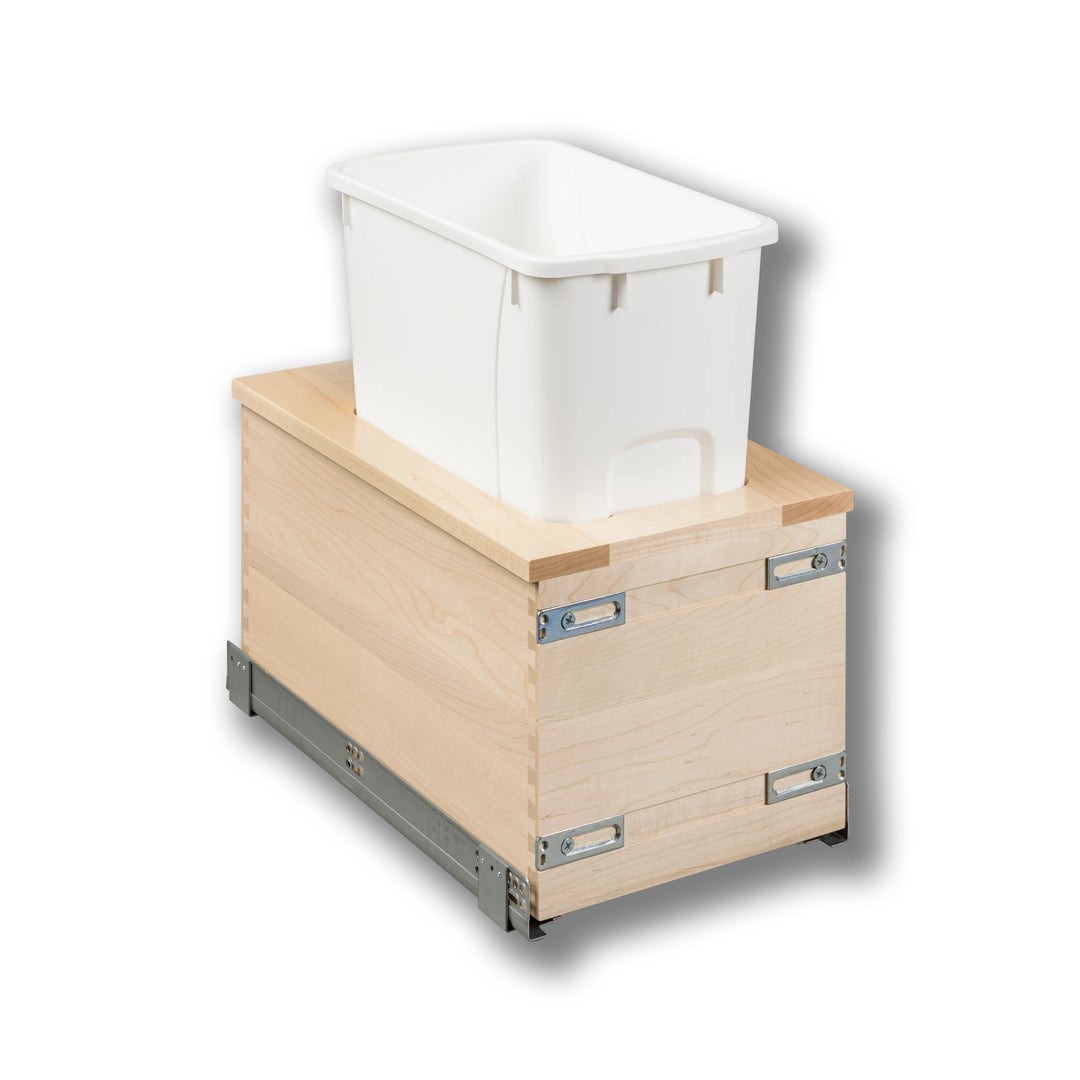 12" Signature Series 34 Quart Single Bottom Mount Vanity Waste Container in maple, studio view 3