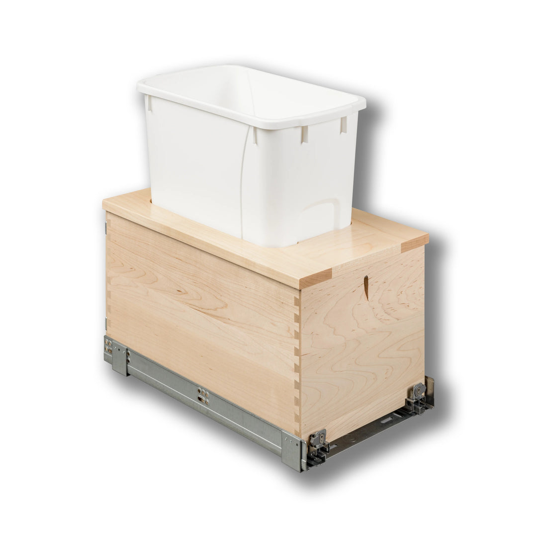 12" Signature Series 34 Quart Single Bottom Mount Vanity Waste Container in maple, studio view 6