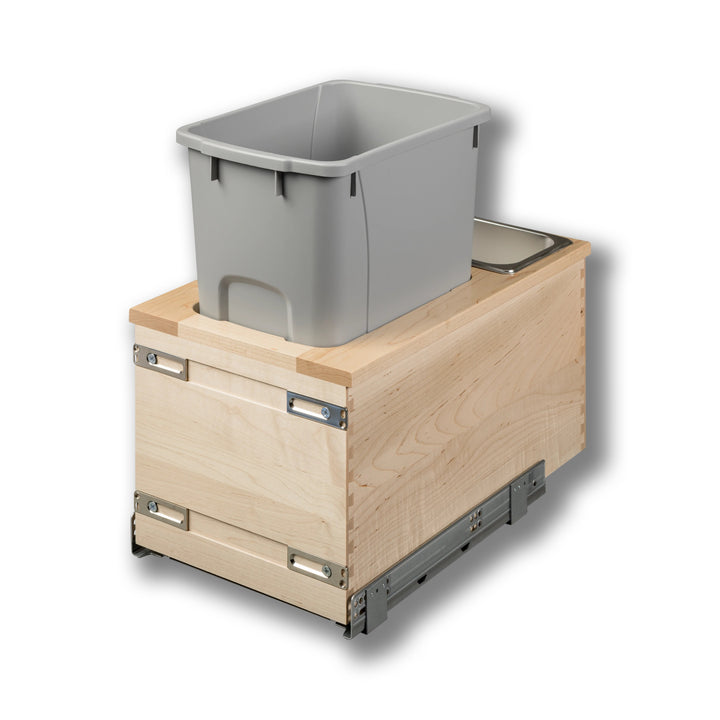 12" Signature Series 34 Quart Gray Bottom Mount Waste Container in maple, studio view 2