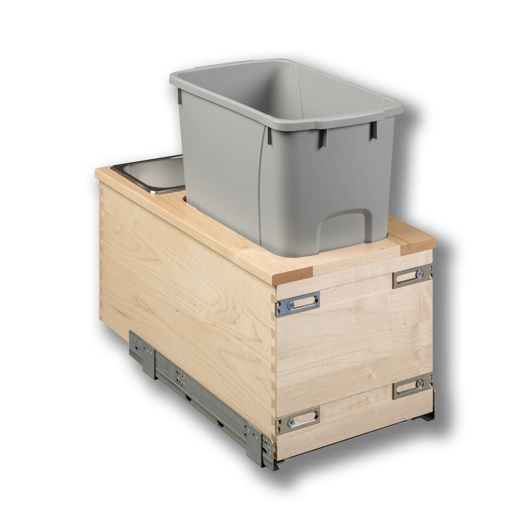 12" Signature Series 34 Quart Gray Bottom Mount Waste Container in maple, studio view 3
