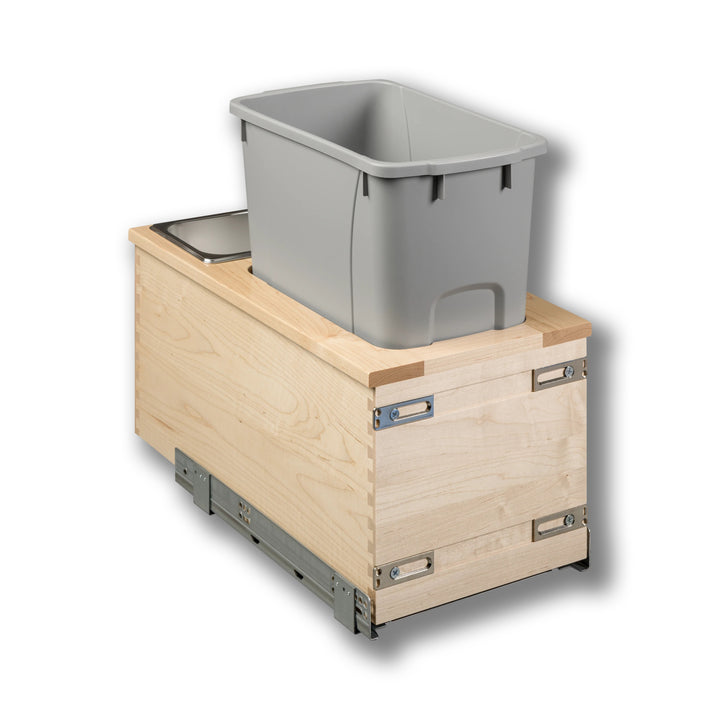 12" Signature Series 34 Quart Gray Bottom Mount Waste Container in maple, studio view 3