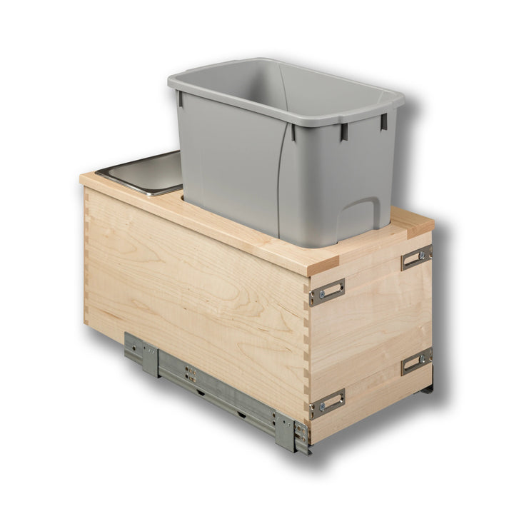 12" Signature Series 34 Quart Gray Bottom Mount Waste Container in maple, studio view 4