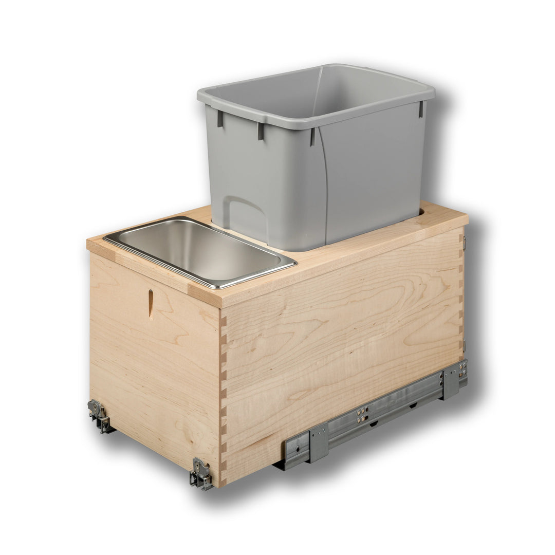 12" Signature Series 34 Quart Gray Bottom Mount Waste Container in maple, studio view 5