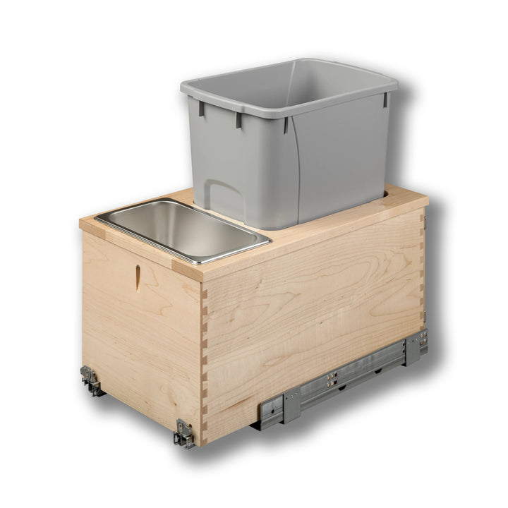 12" Signature Series 34 Quart Gray Bottom Mount Waste Container in maple, studio view 5
