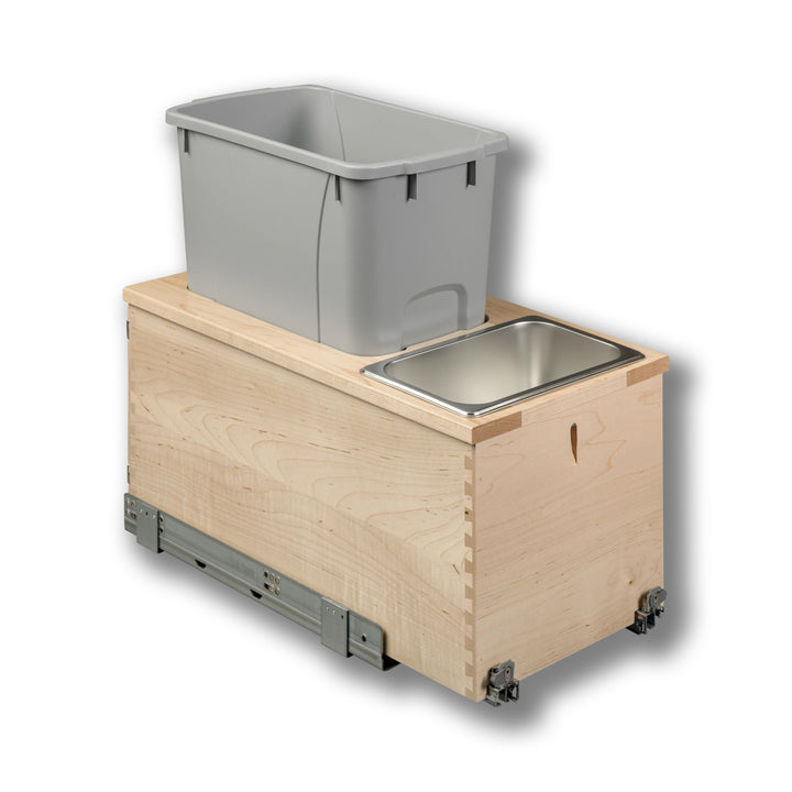 12" Signature Series 34 Quart Gray Bottom Mount Waste Container in maple, studio view 6