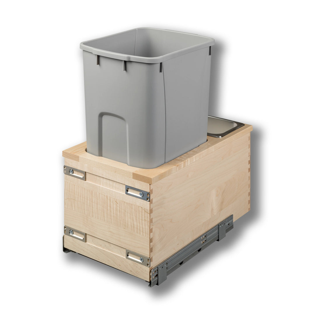 12" Signature Series 50 Quart Gray Bottom Mount Waste Container in maple, studio view 2