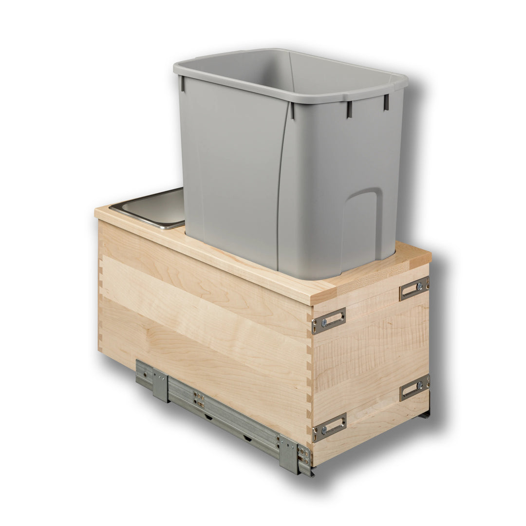 12" Signature Series 50 Quart Gray Bottom Mount Waste Container in maple, studio view 4