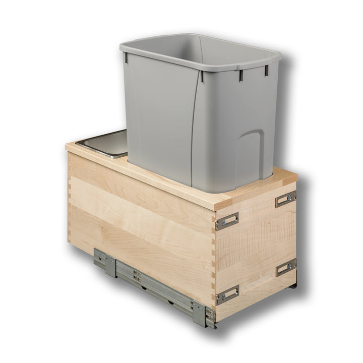 12" Signature Series 50 Quart Gray Bottom Mount Waste Container in maple, studio view 4