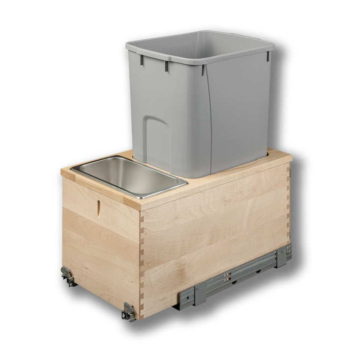 12" Signature Series 50 Quart Gray Bottom Mount Waste Container in maple, studio view 5