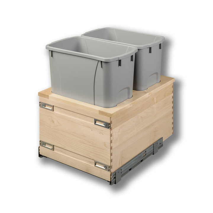 15" Signature Series 34 Quart Gray Bottom Mount Waste Container in maple, studio view 2