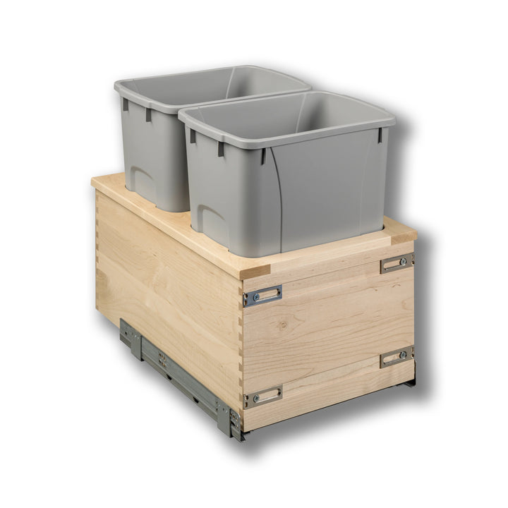 15" Signature Series 34 Quart Gray Bottom Mount Waste Container in maple, studio view 3