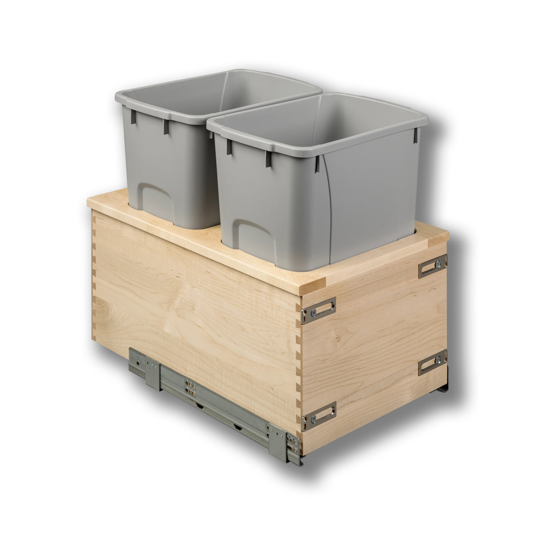 15" Signature Series 34 Quart Gray Bottom Mount Waste Container in maple, studio view 4