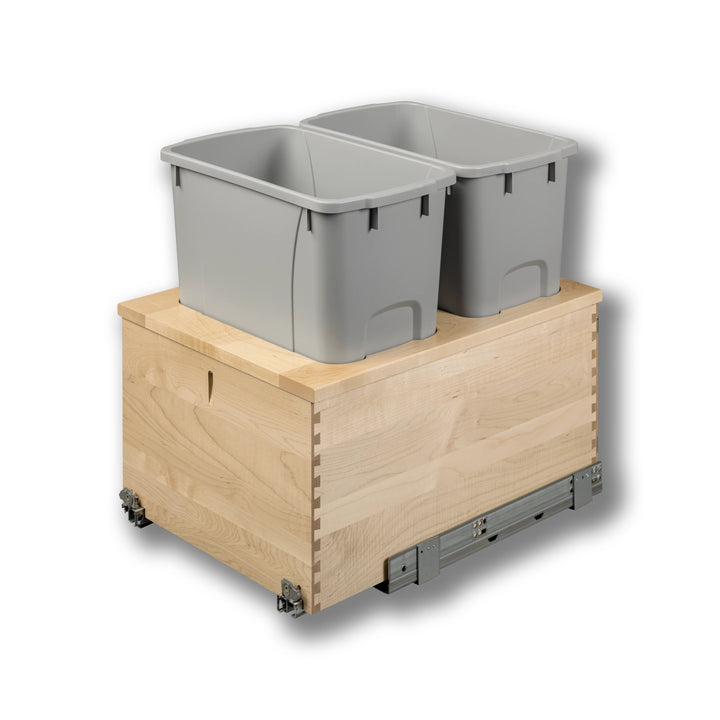 15" Signature Series 34 Quart Gray Bottom Mount Waste Container in maple, studio view 5