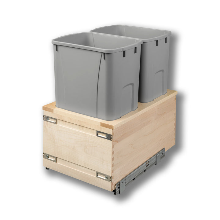15" Signature Series 50 Quart Gray Bottom Mount Waste Container in maple, studio view 2