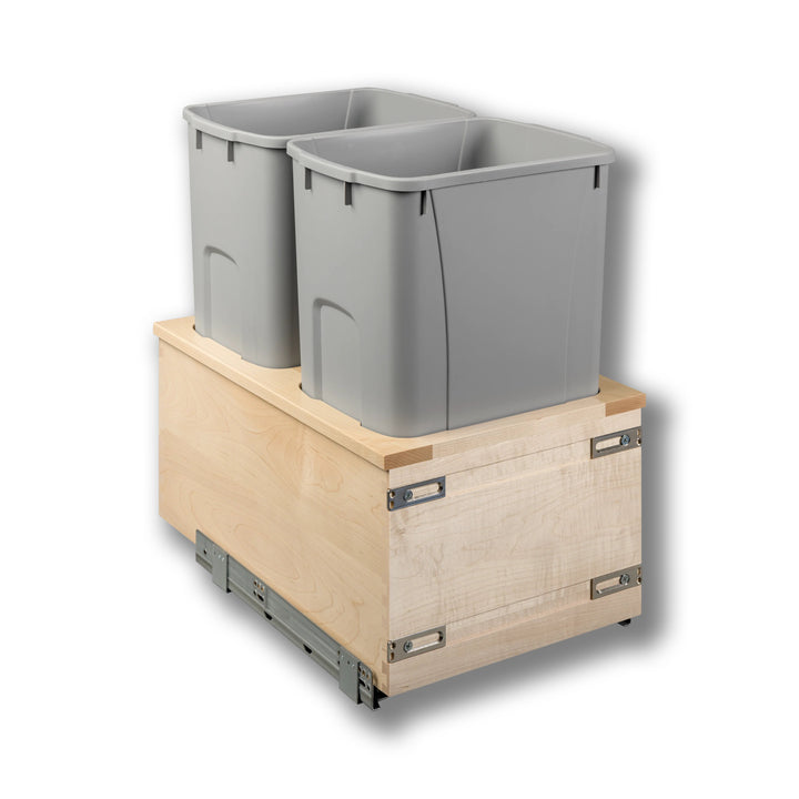 15" Signature Series 50 Quart Gray Bottom Mount Waste Container in maple, studio view 3