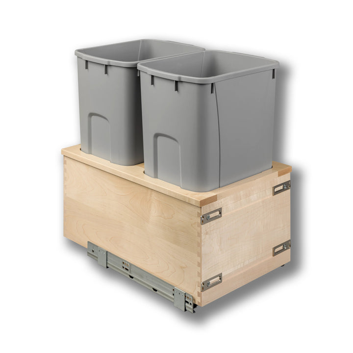 15" Signature Series 50 Quart Gray Bottom Mount Waste Container in maple, studio view 4